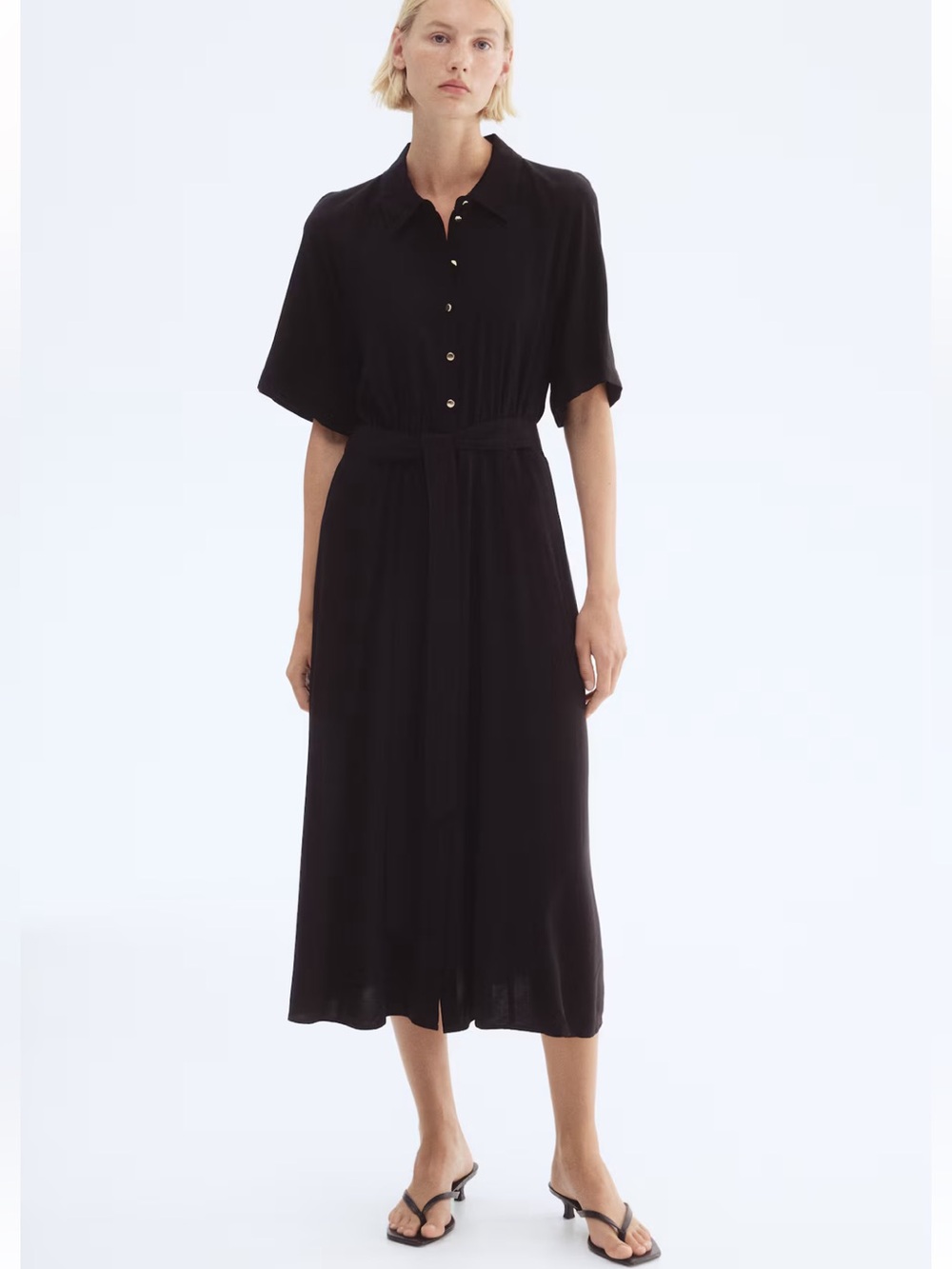 NWT H&M Black Belted Button-Front Shirt Dress